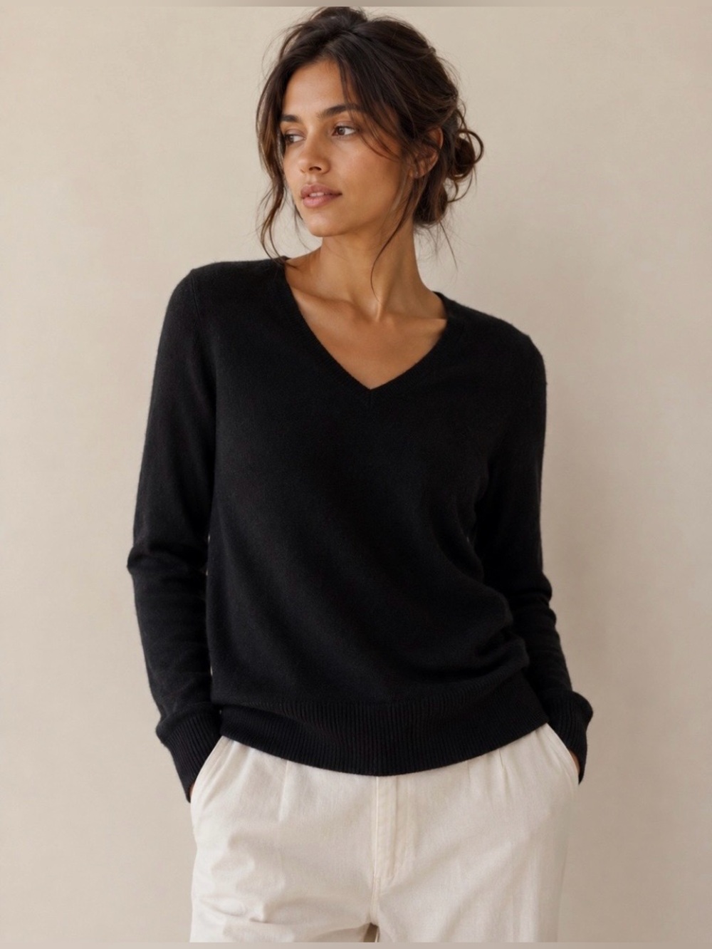 Halogen 100% Cashmere V-Neck Knit Sweater Black Size S Cozy Vibes Fall Fashion